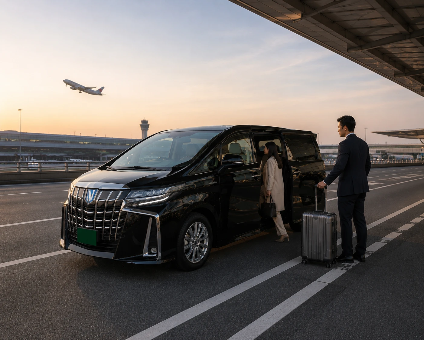 Private airport transfer vehicle with passengers